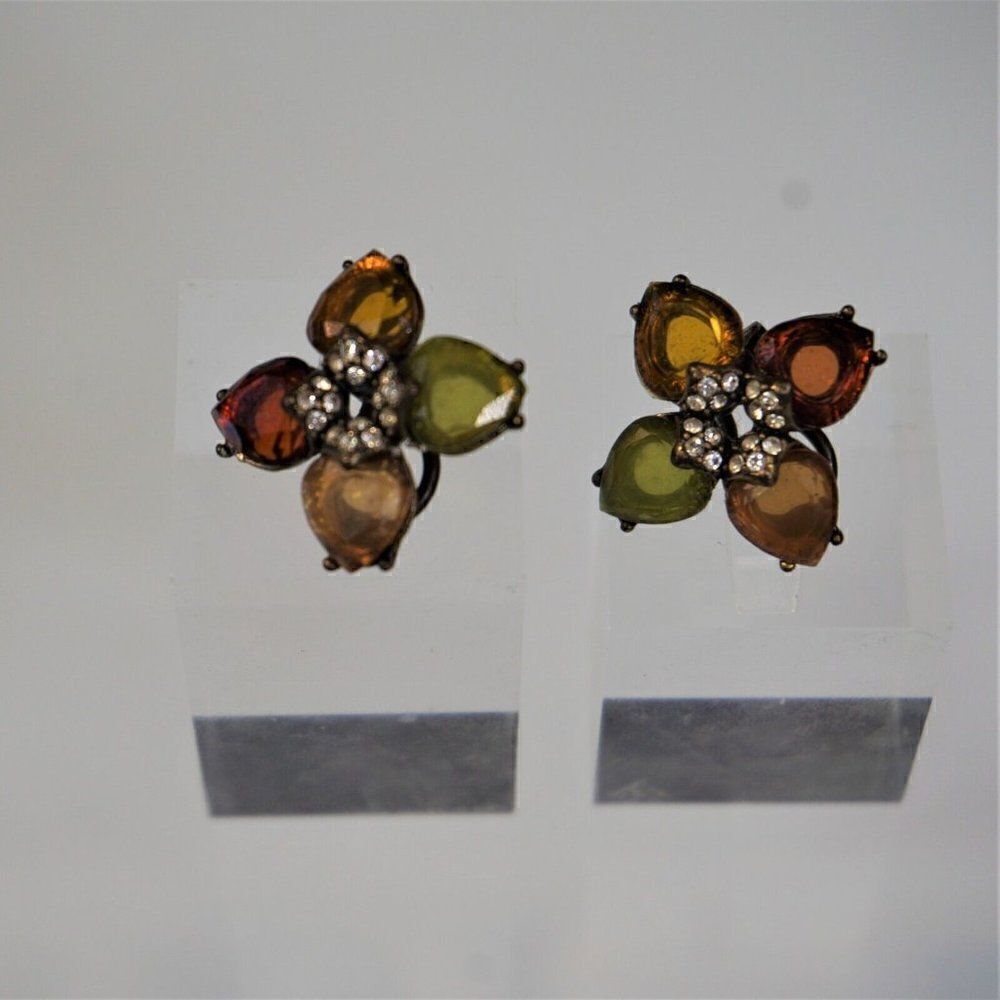 Liz Claiborne LC Vintage Earrings Clip On Multicolor Flower Shape